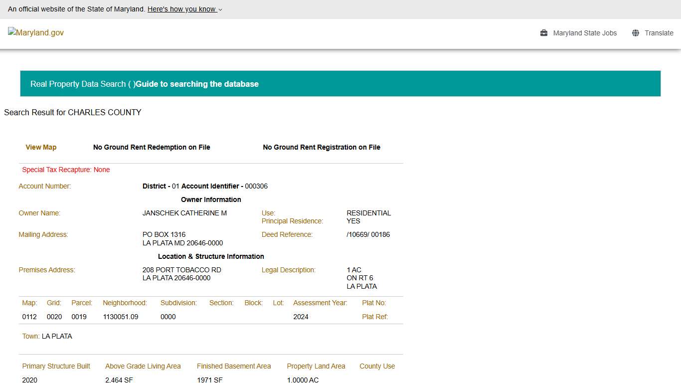 SDAT: Real Property Data Search